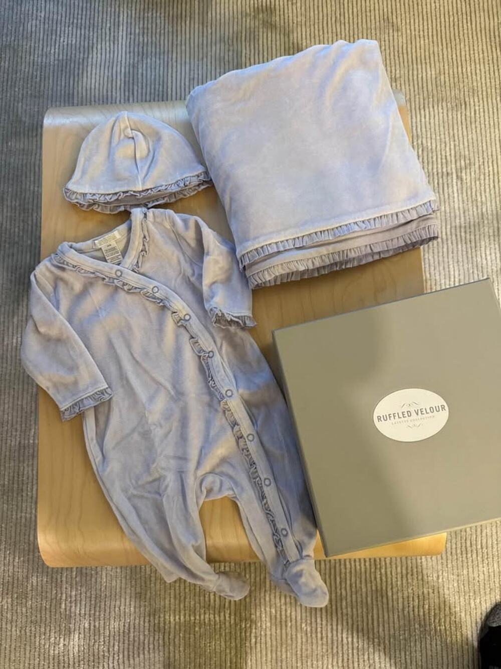 RH Baby & Child 3-6M Velvet Onesie w/ Matching Quilt & Hat